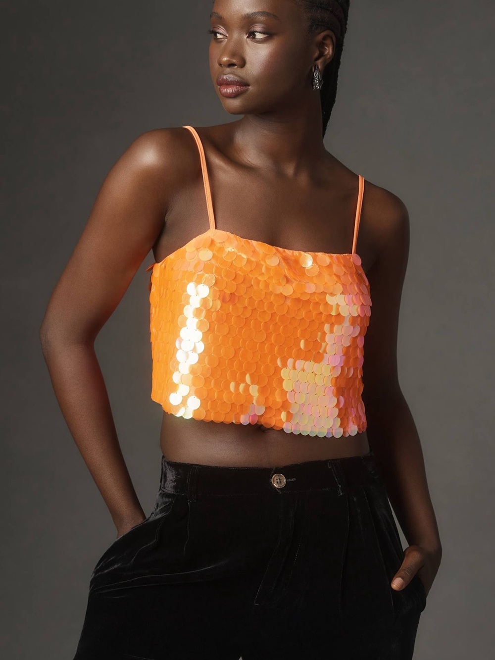By Anthropologie Neon Sequin Crop Tank Women's Size XXS NWT